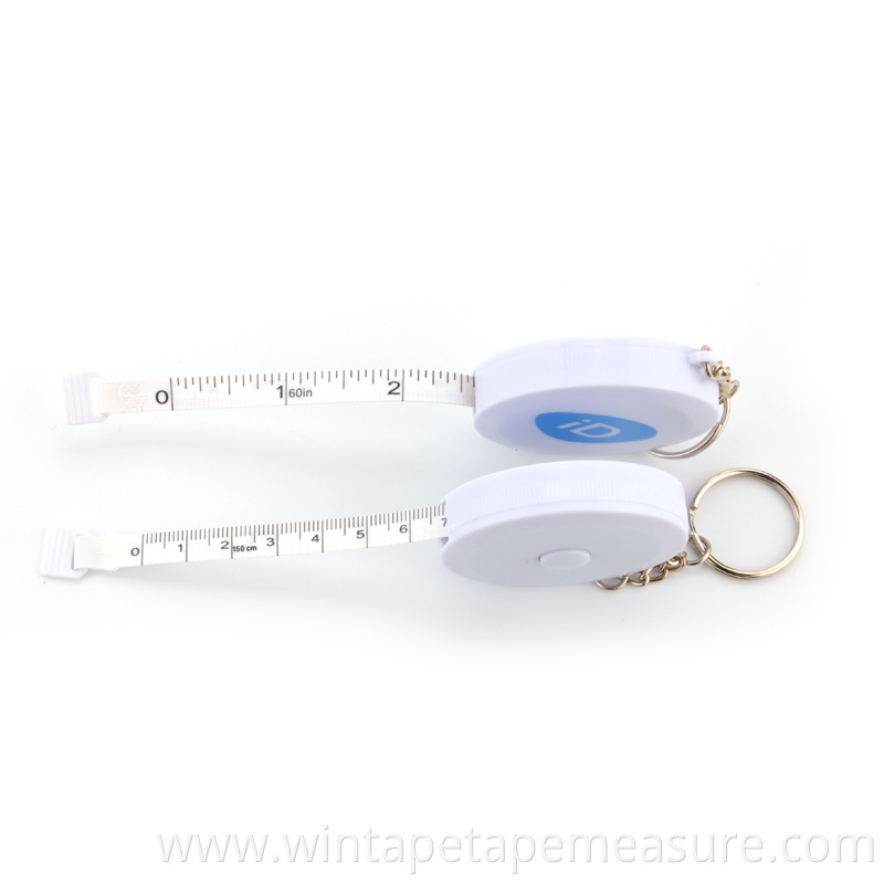 Wholesale Customized Printing Portable Clear Scale White Mini Tailor Tape Measure With Keychain